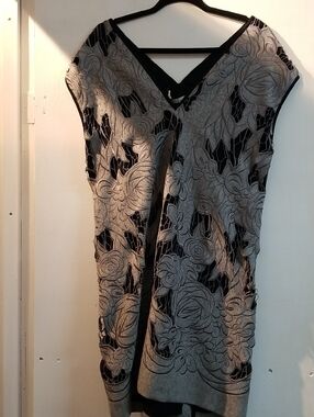 Gray Floral Lace-Overlay Midi Dress